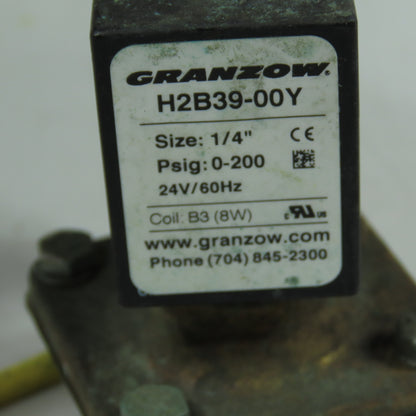 Granzow H2B39-00Y Solenoid Valve 1/4" NPT 24V 60Hz 0-200 PSI