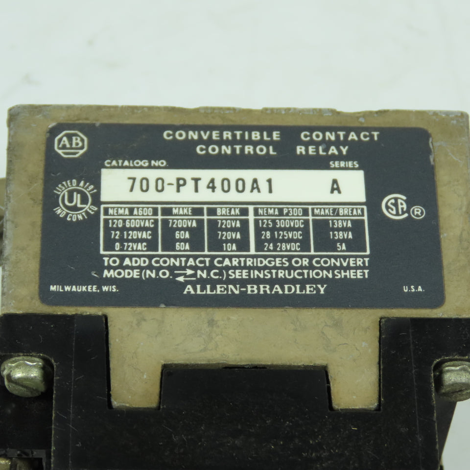 Allen-Bradley 700-PT400A1 Industrial Control Relay 4NO 10A 120VAC