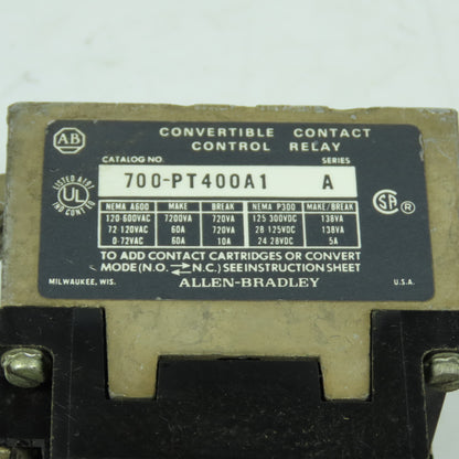 Allen-Bradley 700-PT400A1 Industrial Control Relay 4NO 10A 120VAC