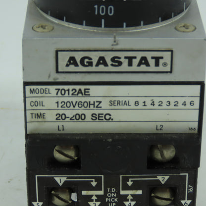 Agastat 7012AE Pneumatic Time Delay Relay 120V 20-200 Sec