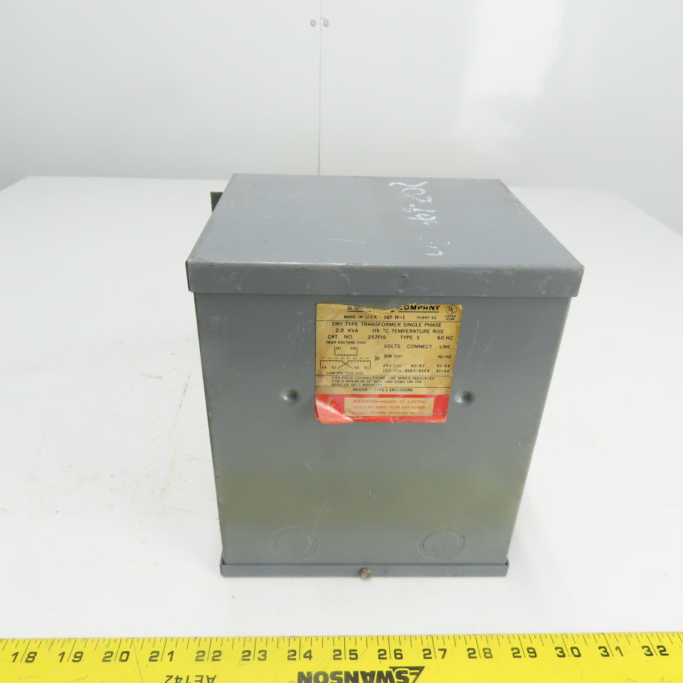 Square D 2S7FIS 2KVa Dry Type Transformer 1Ph 208V Pri 120/240V Sec
