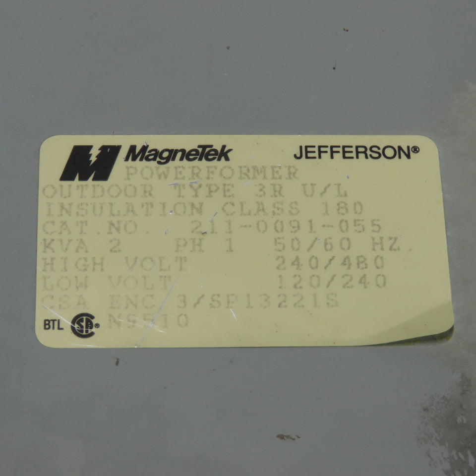 Magnetek 211-0091-055 2KVA Transformer 240/480V Pri 120/240V Sec 1Ph Class 180