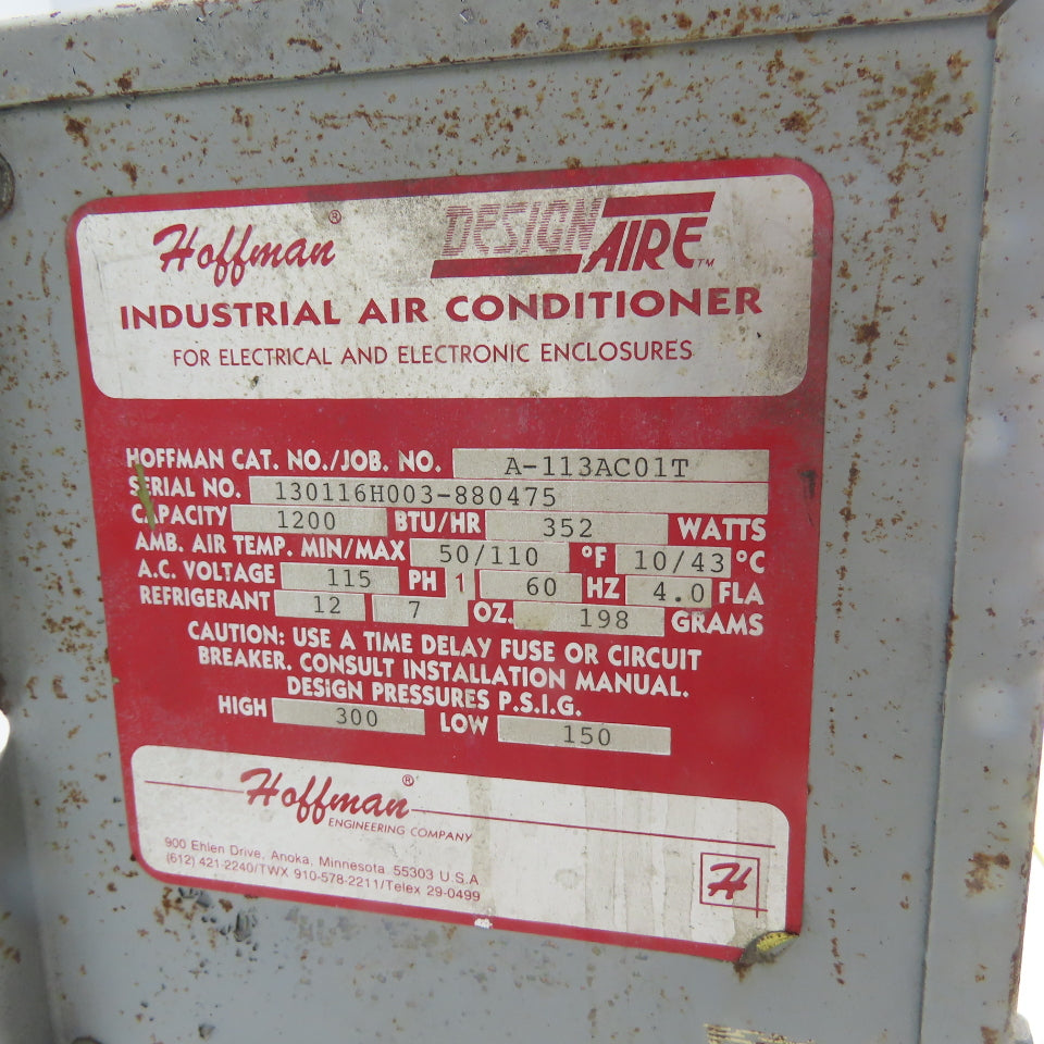 Hoffman A-113AC01T Electrical Enclosure Air Conditioner 1200BTU 115V 1Ph
