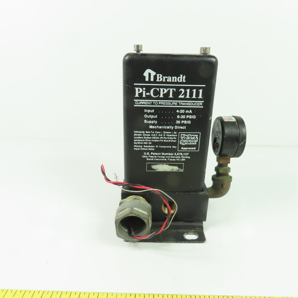 Brandt Pi-CPT 2111 Current To Pressure Transducer4-20mA 6-30PSI Out 35PSIG Supp.