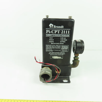Brandt Pi-CPT 2111 Current To Pressure Transducer4-20mA 6-30PSI Out 35PSIG Supp.