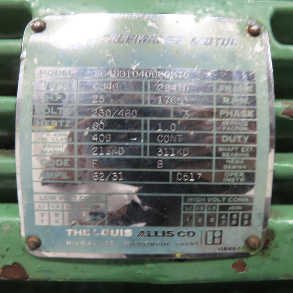The Louis Allis 864891040060M70 25HP Pacemaker Motor 230/460V 3Ph W/Clutch
