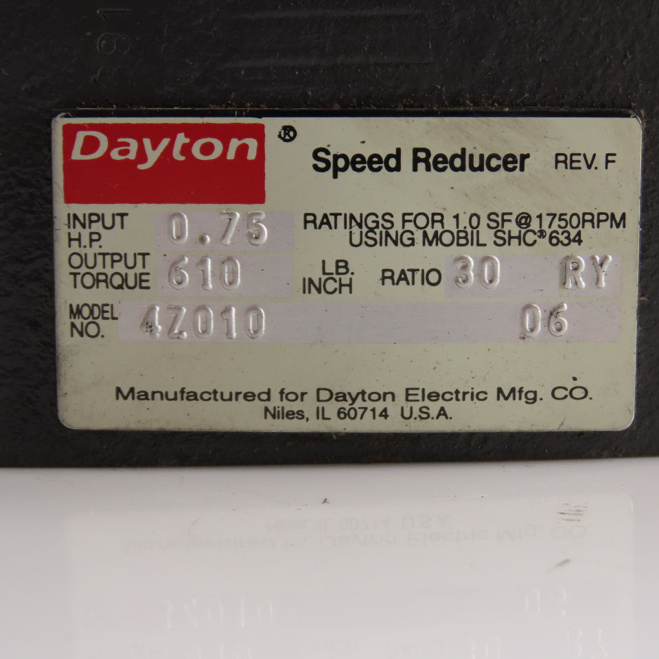 Dayton 4Z010 30:1 C-Face Right Angle Speed Reducer 56C 0.75HP