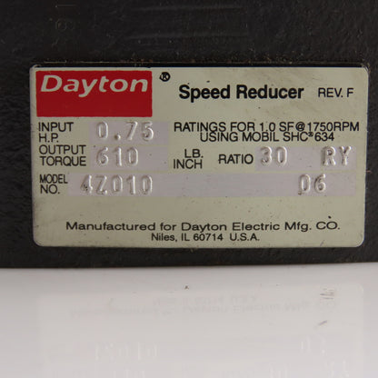 Dayton 4Z010 30:1 C-Face Right Angle Speed Reducer 56C 0.75HP