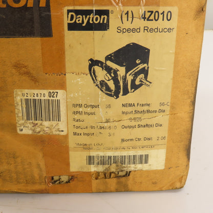 Dayton 4Z010 30:1 C-Face Right Angle Speed Reducer 56C 0.75HP