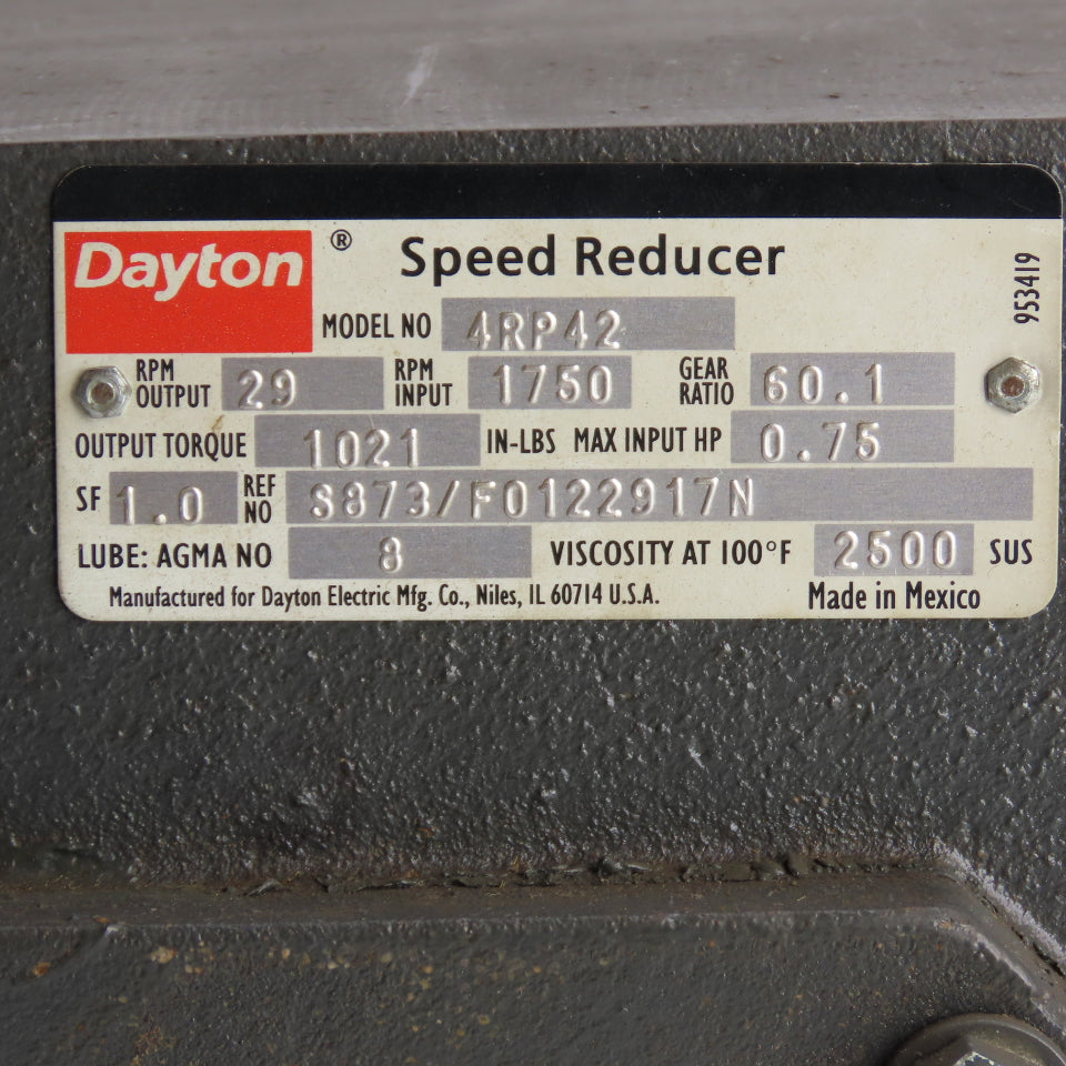 Dayton 4RP42 60:1 C-Face Right Angle Speed Reducer 56C 0.75HP