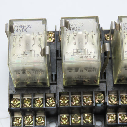 Omron MY4N-D2 24VDC Plug On Relay W/ Socket Base Lot Of 6