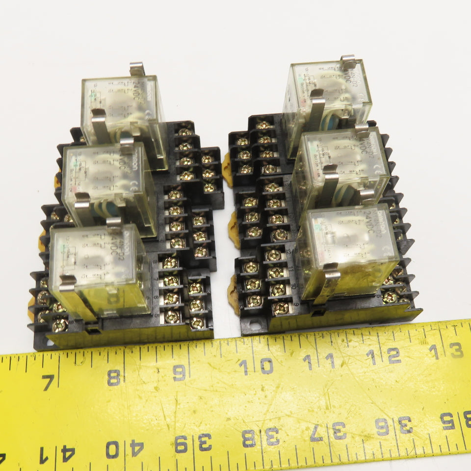 Omron MY4N-D2 24VDC Plug On Relay W/ Socket Base Lot Of 6