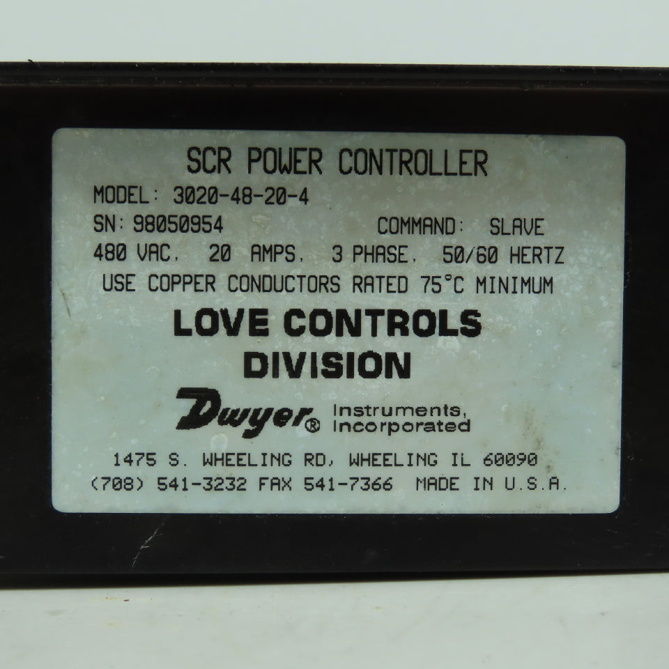 Dwyer Love Controls 3020-48-20-4 SCR Power Controller 480VAC 20A 3-Phase Slave