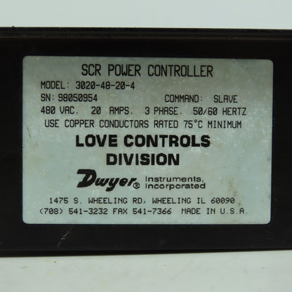 Dwyer Love Controls 3020-48-20-4 SCR Power Controller 480VAC 20A 3-Phase Slave