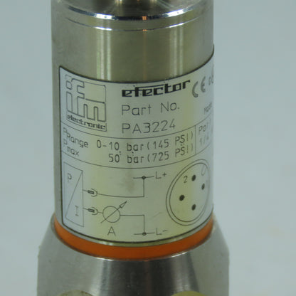 ifm efector PA3224 Pressure Sensor 0-10 bar 145 PSI 4-20mA 1/4 NPT
