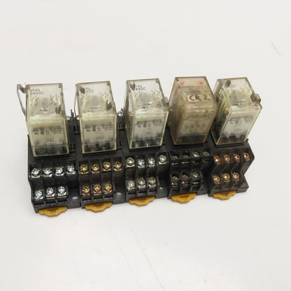 Omron MY4N 24VDC General Purpose Plug In Relay W/ Socket Base Lot OF 5