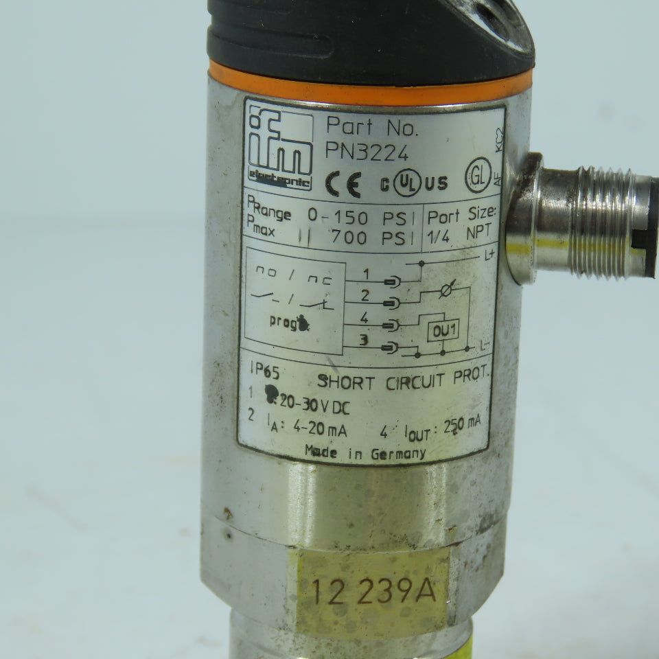 ifm electronic PN3224 Pressure Sensor Switch 0-150 PSI 1/4 NPT