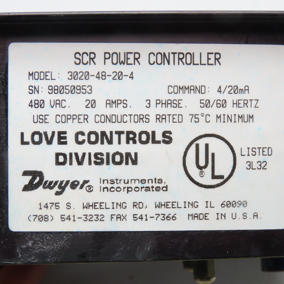 Love Controls 3020-48-20-4 Single Phase SCR Power Controller Model 1020 Card