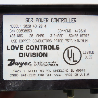 Love Controls 3020-48-20-4 Single Phase SCR Power Controller Model 1020 Card