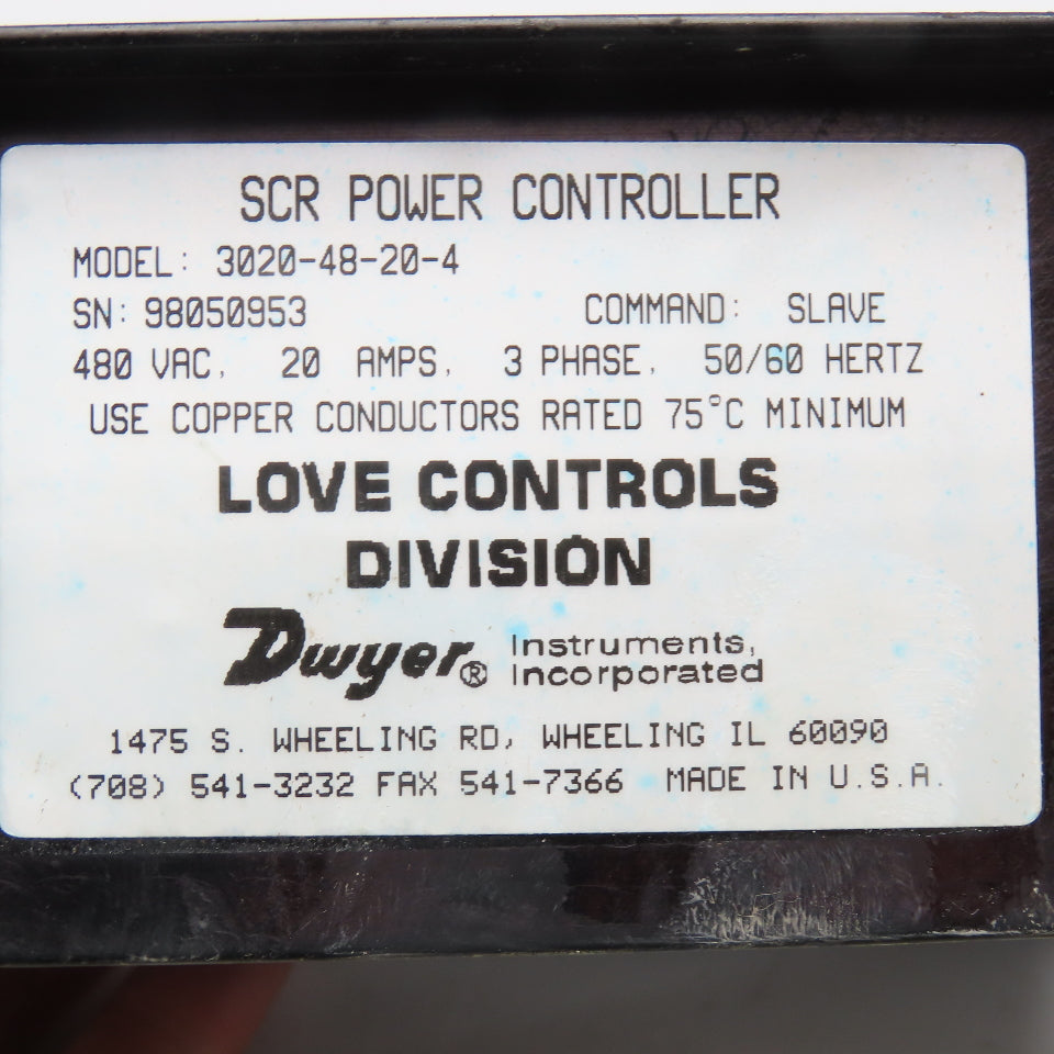 Love Controls 3020-48-20-4 Single Phase SCR Power Controller