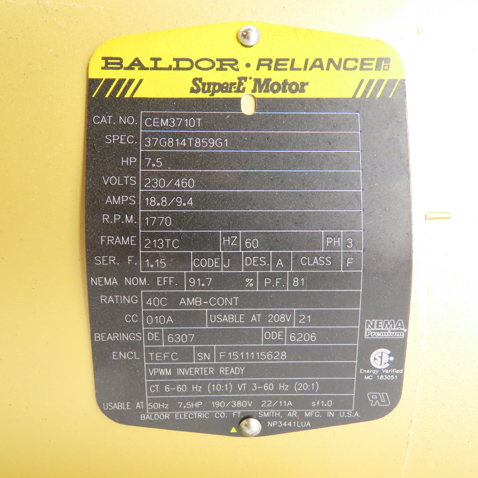 Baldor CEM3710T 7.5HP Motor 3Ph 230/460V 1770RPM 213TC Frame NEW
