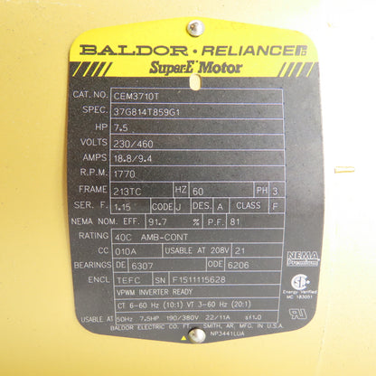 Baldor CEM3710T 7.5HP Motor 3Ph 230/460V 1770RPM 213TC Frame NEW