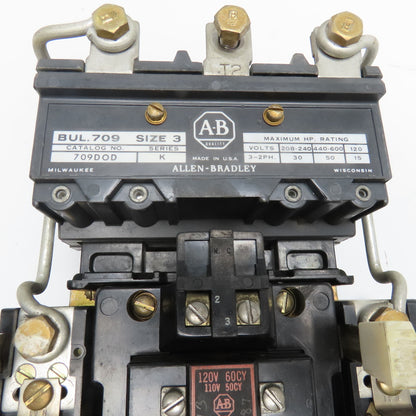 Allen Bradley 709DOD Size 3 Motor Starter Overload 120V Coil 50Hp 600V Max