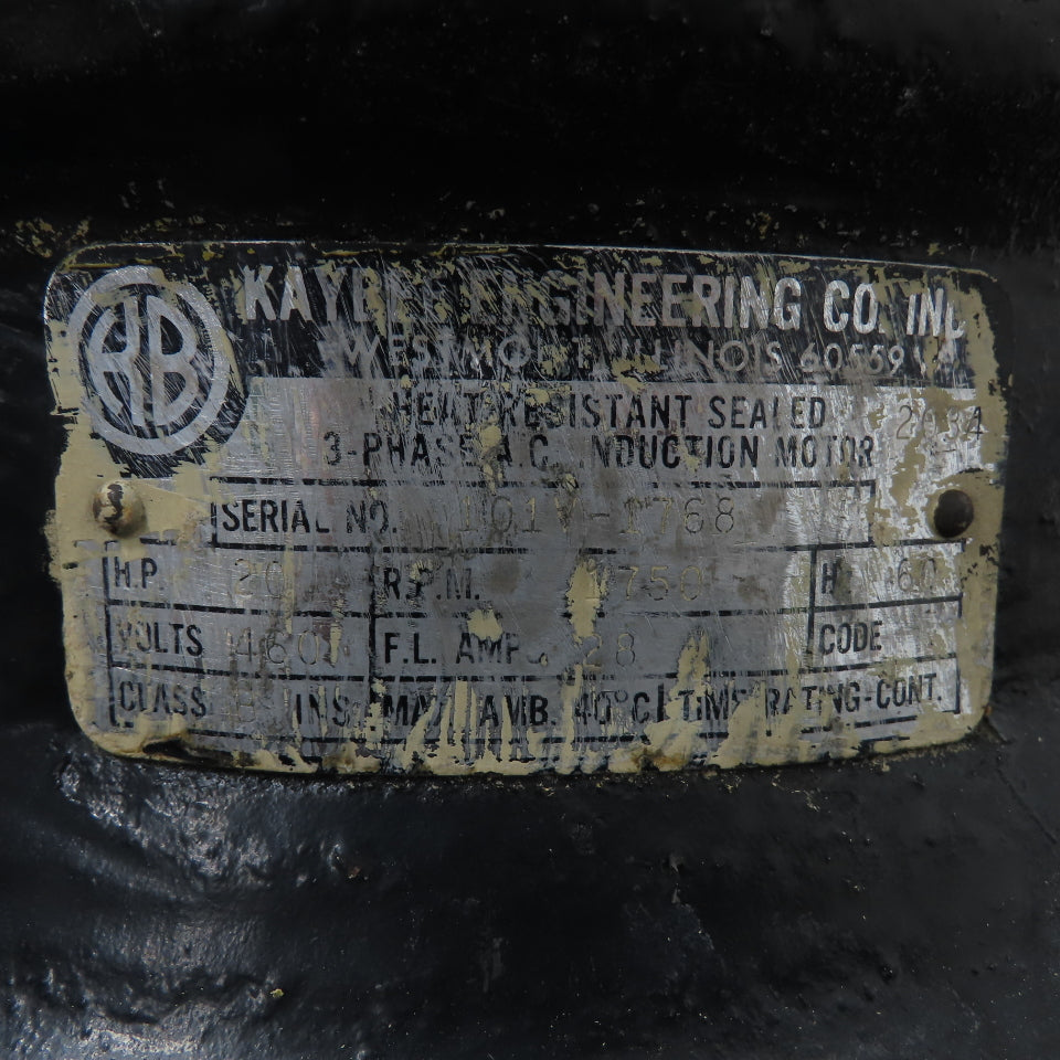 Kaybee Engineering 101V-1768 20HP Heat Resistant Sealed Motor 460V W/Fan Wheel