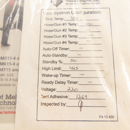 Hot Melt Technologies Benchmark 315 Adhesive Supply Unit 220V 8ft Heated Hose