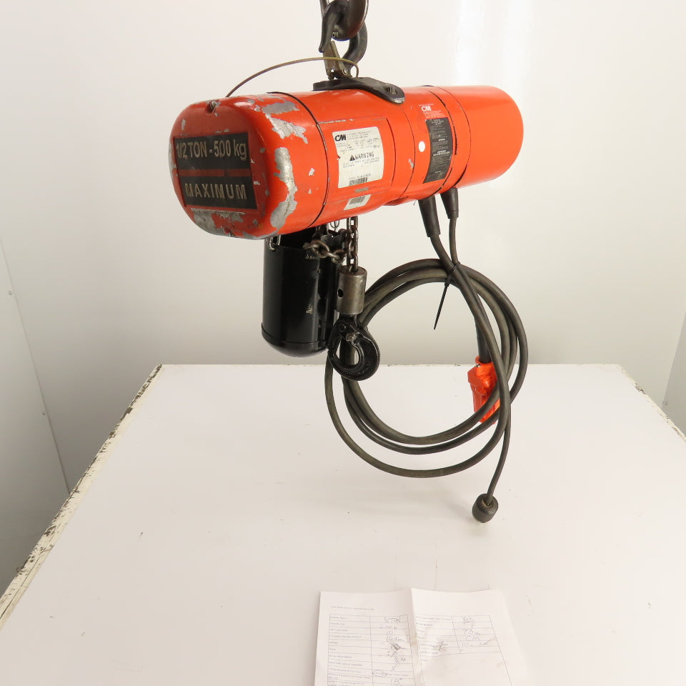 CM Lodestar Model F 1/2 Ton Electric Chain Hoist 120V 1Ph 10' Lift 16FPM Tested