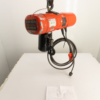 CM Lodestar Model F 1/2 Ton Electric Chain Hoist 120V 1Ph 10' Lift 16FPM Tested