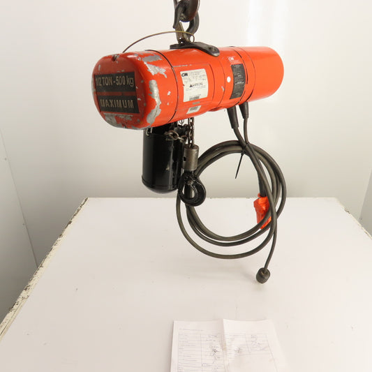CM Lodestar Model F 1/2 Ton Electric Chain Hoist 120V 1Ph 10' Lift 16FPM Tested