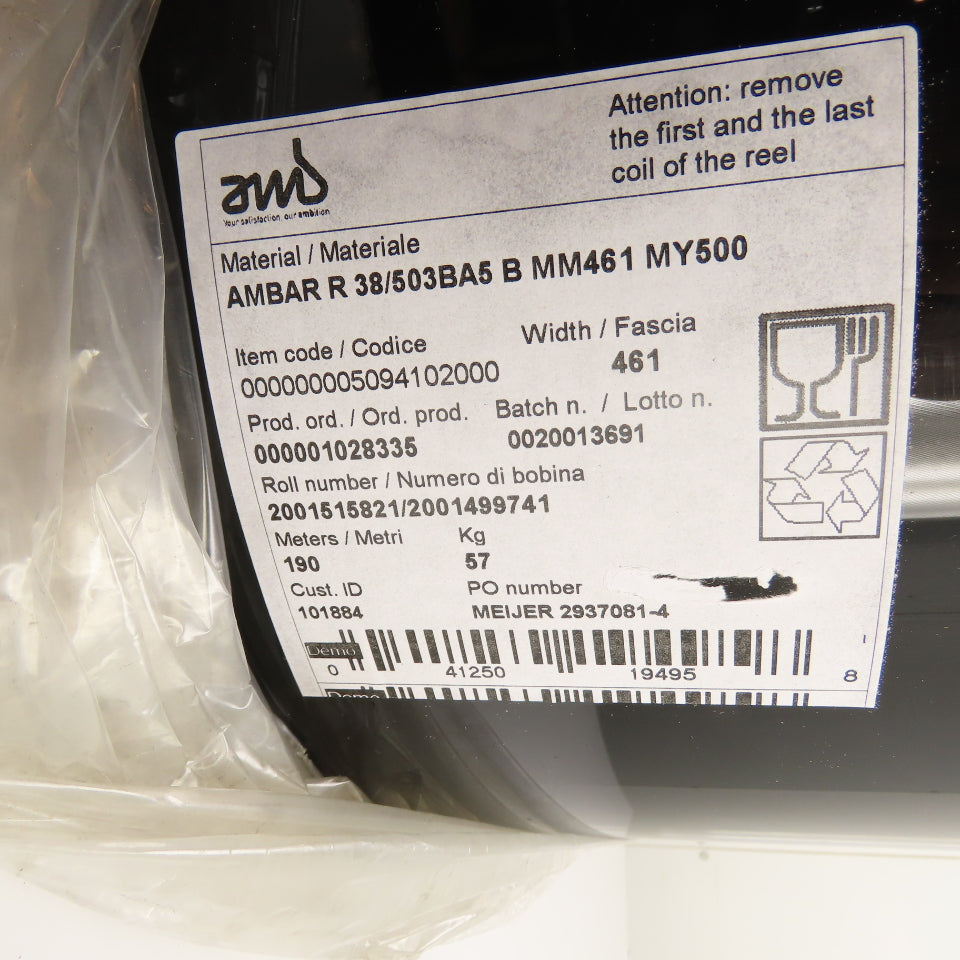 AMS AMBAR R 38/503BA5 Plastic Roll Stock Film 461mm x 190m 500 Micron