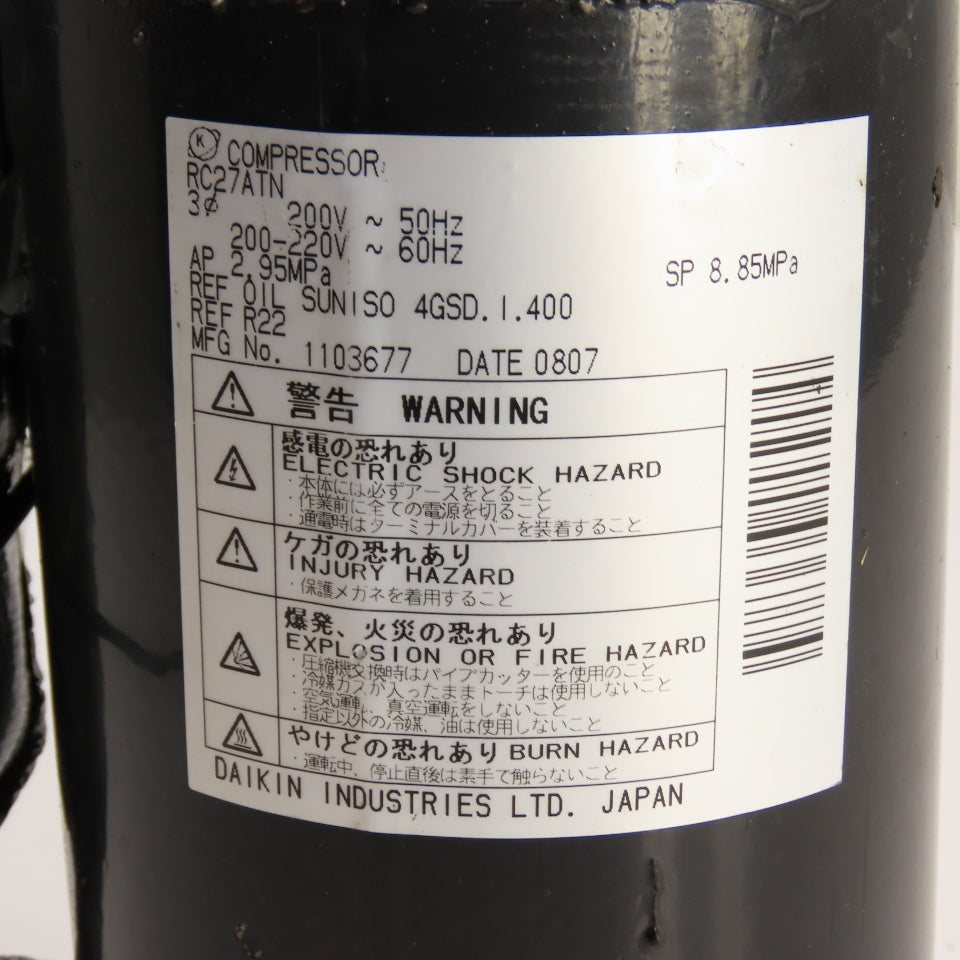 Daikin RC27ATN Hermetic Scroll Compressor 3 Phase 200-220V R22 Tested