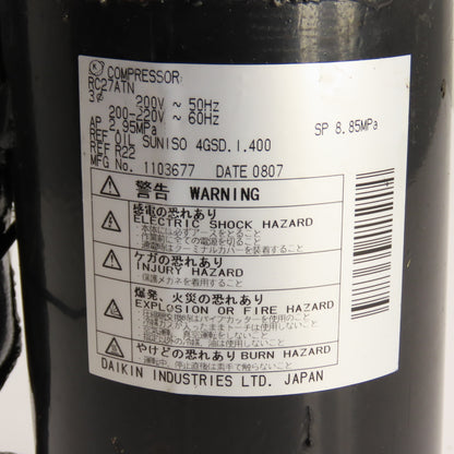 Daikin RC27ATN Hermetic Scroll Compressor 3 Phase 200-220V R22 Tested