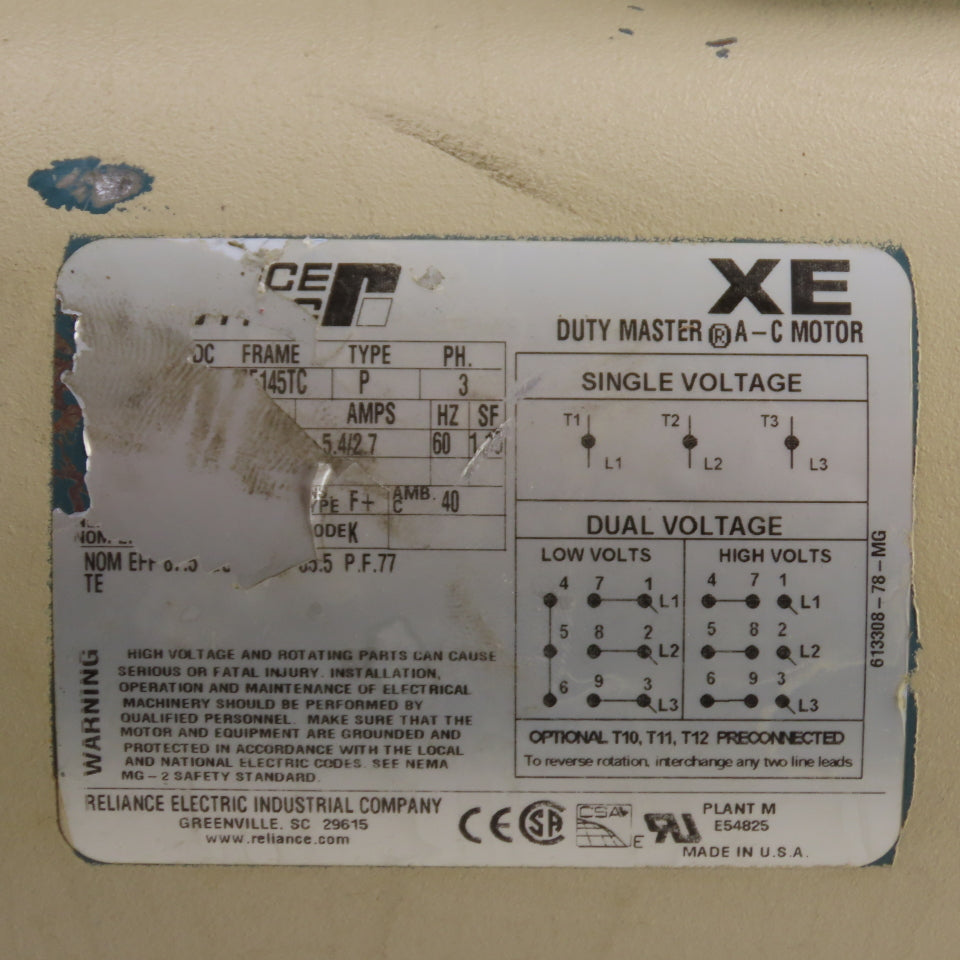 Reliance 2HP AC Motor 230/460V 3Ph 1725RPM 145TC Frame Tested