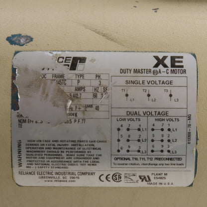 Reliance 2HP AC Motor 230/460V 3Ph 1725RPM 145TC Frame Tested