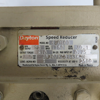 Dayton 4Z010D Right Angle Gear Motor 1/4HP 30:1 Ratio 58RPM 230/460V w/Encoder