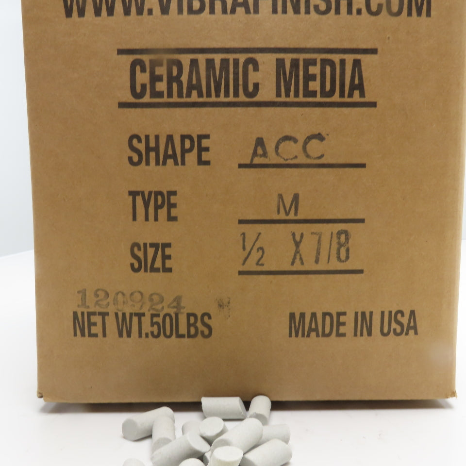 Vibra Finish Type M 1/2" x 7/8" ACC Cylinder Ceramic Tumbling Media 50Lbs. Box