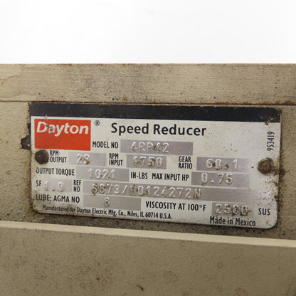 Dayton 4RP42 Right Angle Gear Brake Motor 1HP 60:1 Ratio 29RPM 1.25" 230/460V