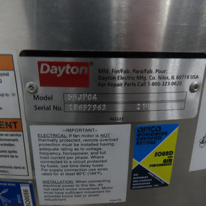 Dayton 56JP04 Centrifugal Upblast / Sidewall Mounted Less Drive