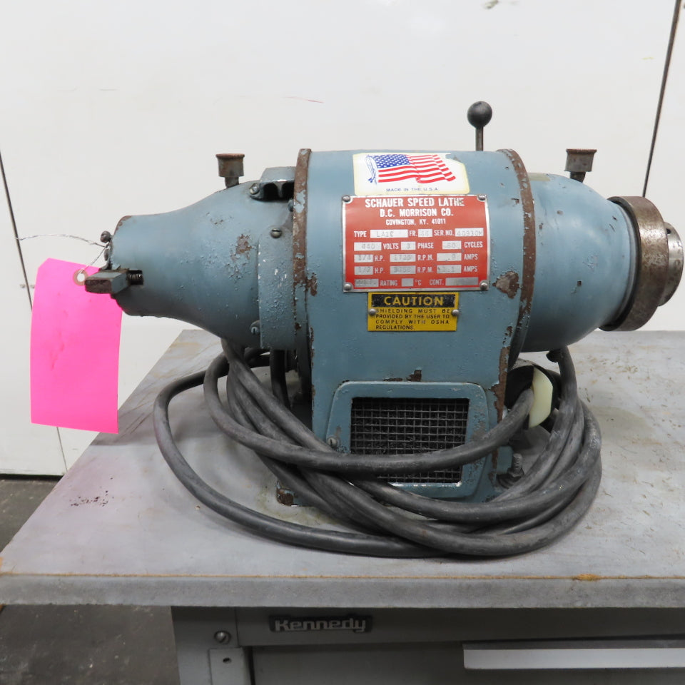 Schauer LA1C Speed Lathe 440V 1/4-1/2HP 3Ph 60Hz 3450RPM 1.1A W/Bench 36x20" Top