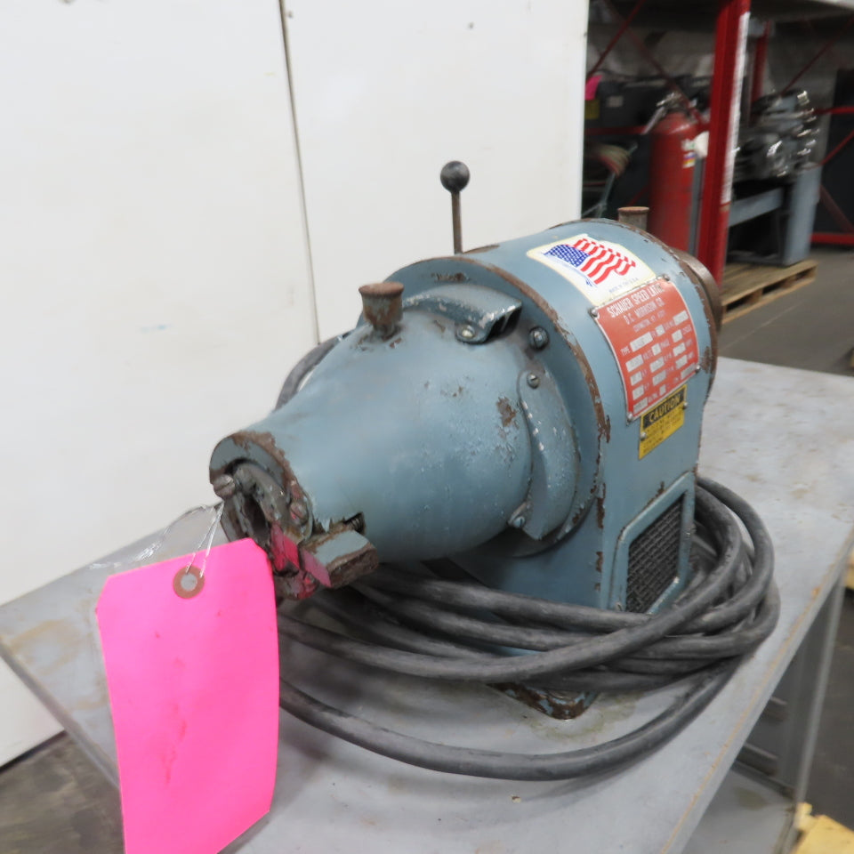 Schauer LA1C Speed Lathe 440V 1/4-1/2HP 3Ph 60Hz 3450RPM 1.1A W/Bench 36x20" Top