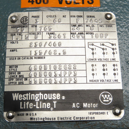 Westinghouse 680B102G22 50Hp 1765RPM 230/460V 3Ph AC Electric Motor
