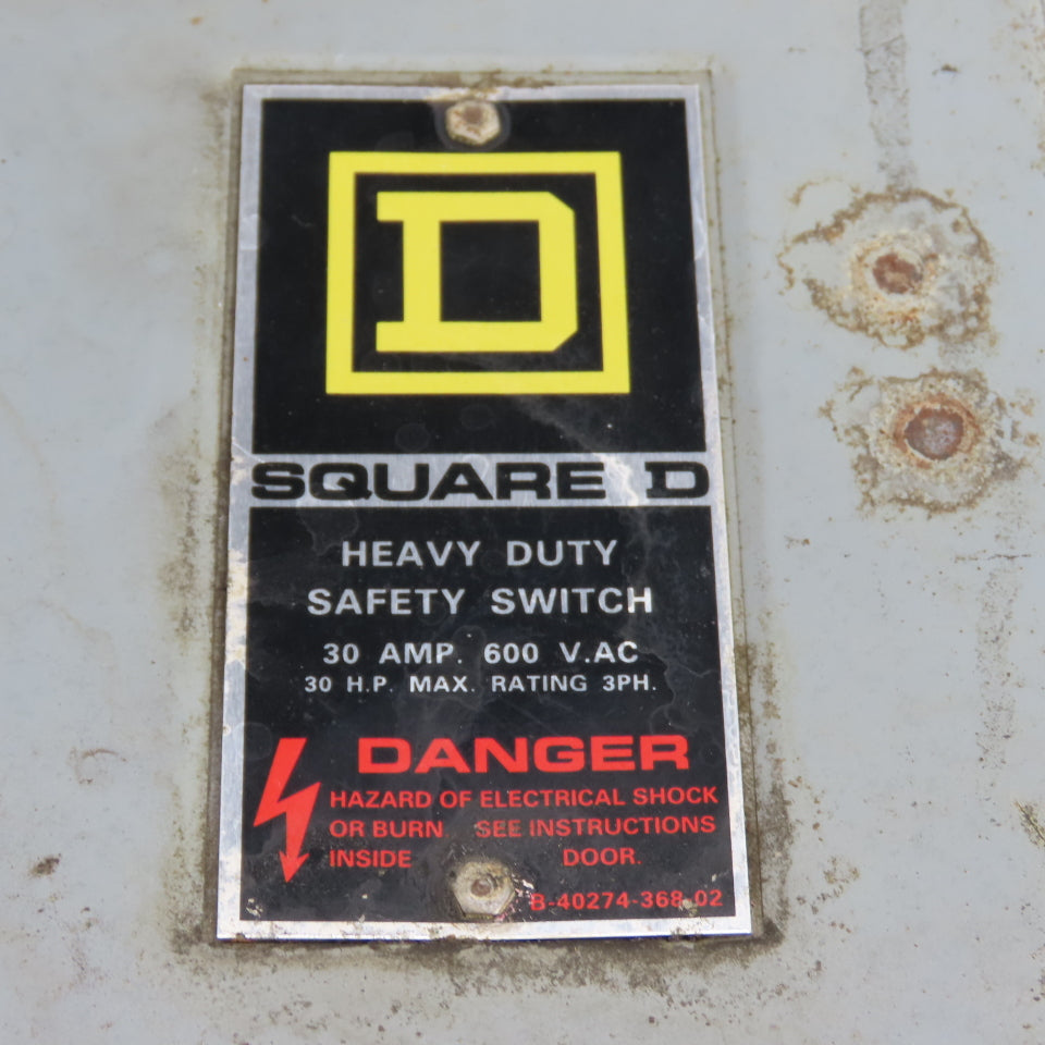 Square D HU361AWK 30A 3-Pole Non-Fusible Safety Disconnect Switch 600V 3R