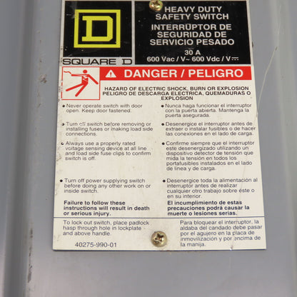 Square D HU361AWKEI 30A 3-Pole Non-Fusible Safety Disconnect Switch 600V 3R