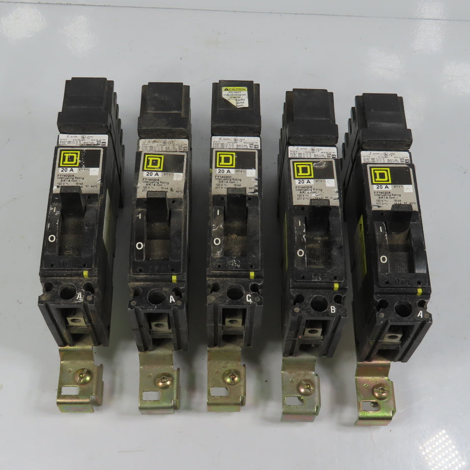 Square D FY14020A 20A Single 1 Pole I-Line Circuit Breakers Lot Of 5