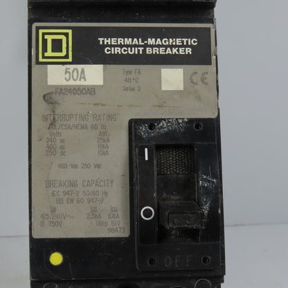 Square D FA24050AB 50A Two 2 Pole I-Line Circuit Breaker 480VAC