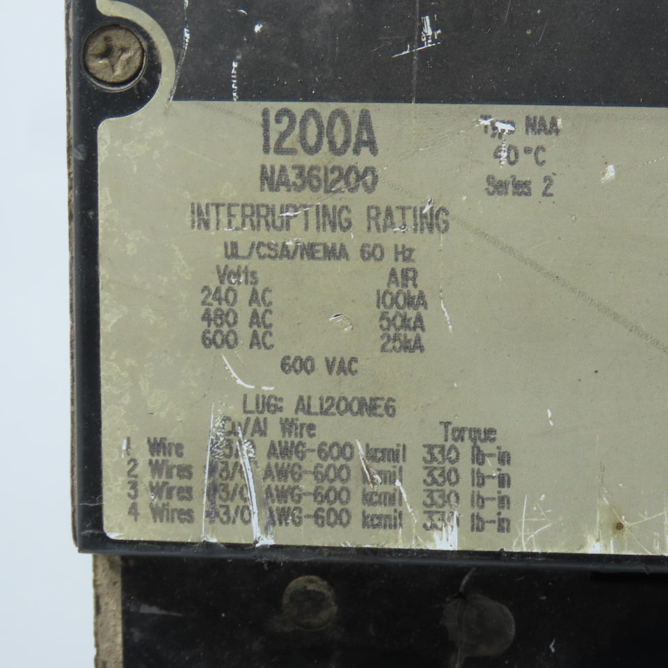 Square D NA361200 1200A 3-Pole I-Line Circuit Breaker 600VAC 3PH 3P