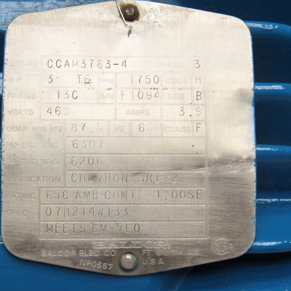 Baldor CCAM3783-4 3Hp 1750RPM 460V 3Ph AC Brake Motor 213C Frame